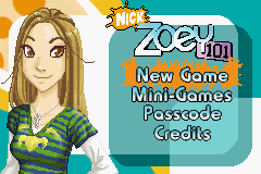 Zoey 101 title screen for GameBoy Advance